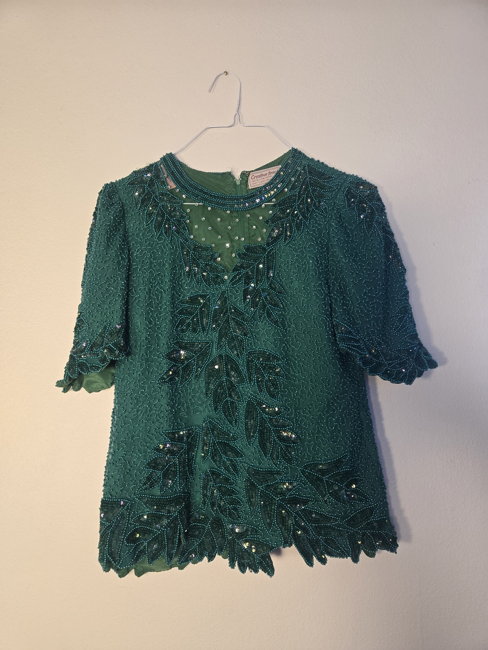 Embellished Beaded Green Womens Blouse - Classic Design